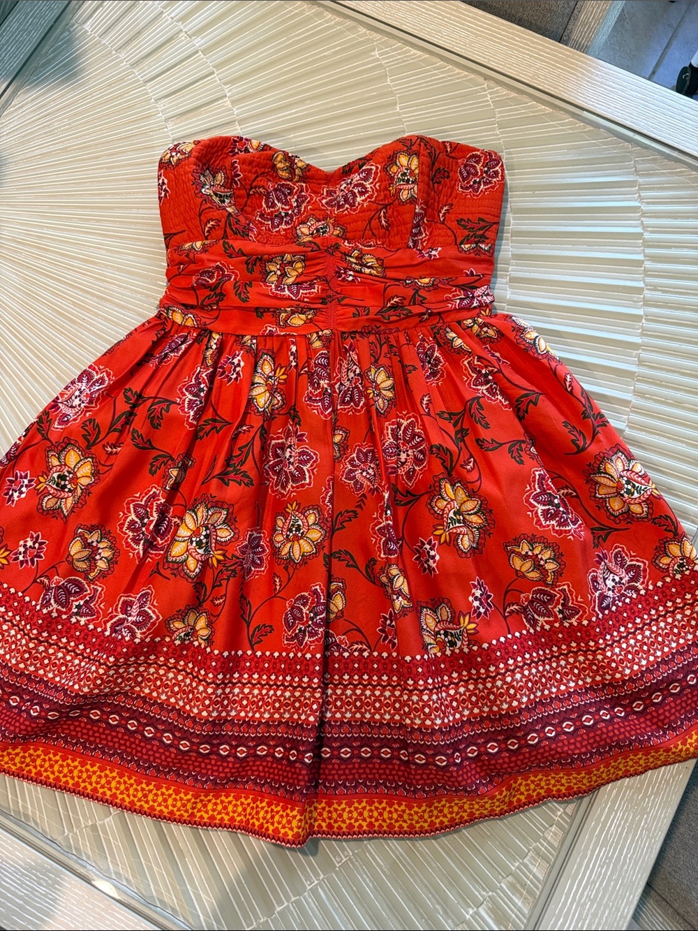 Red Floral Strapless Sundress with Sweetheart Neckline